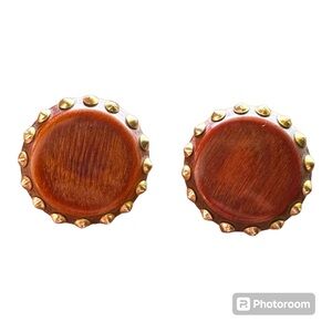 Vintage wood clip back earrings